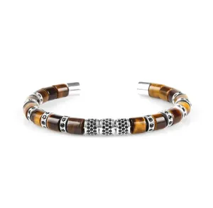 Tiger Eye & Silver Beads Cuff Bracelet