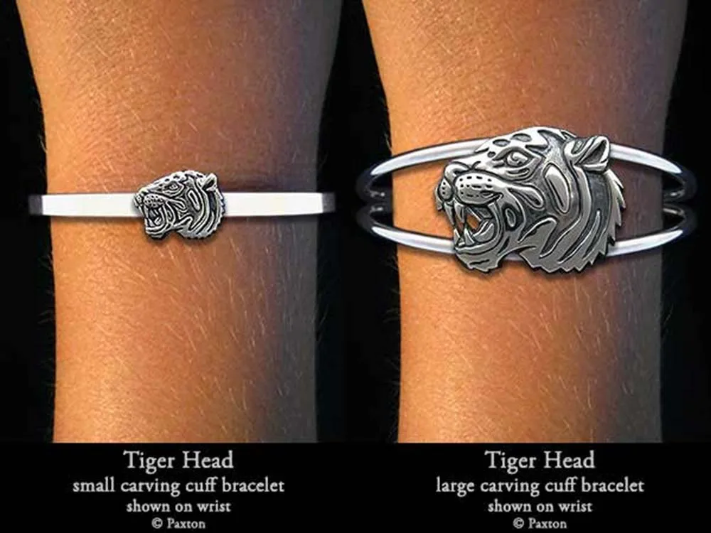 Tiger Head Cuff Bracelet Sterling Silver