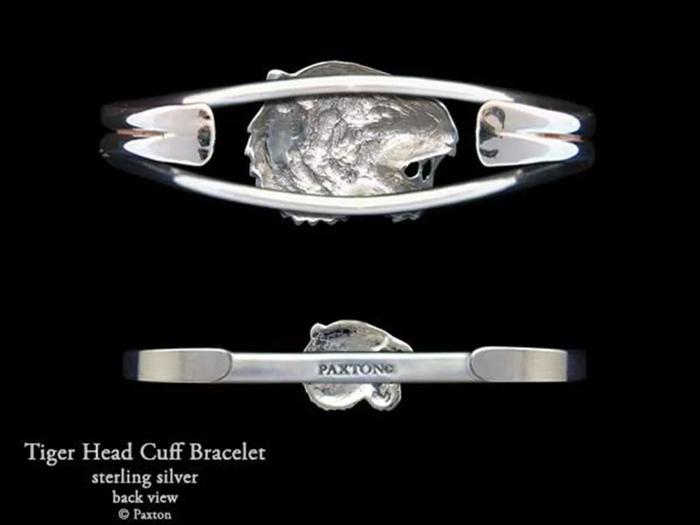 Tiger Head Cuff Bracelet Sterling Silver