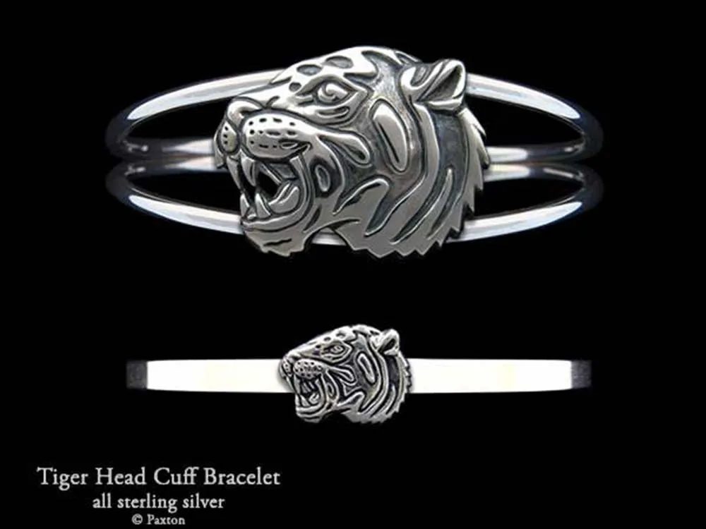 Tiger Head Cuff Bracelet Sterling Silver