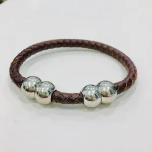 TM. Leather Plait Four Ball Bracelet