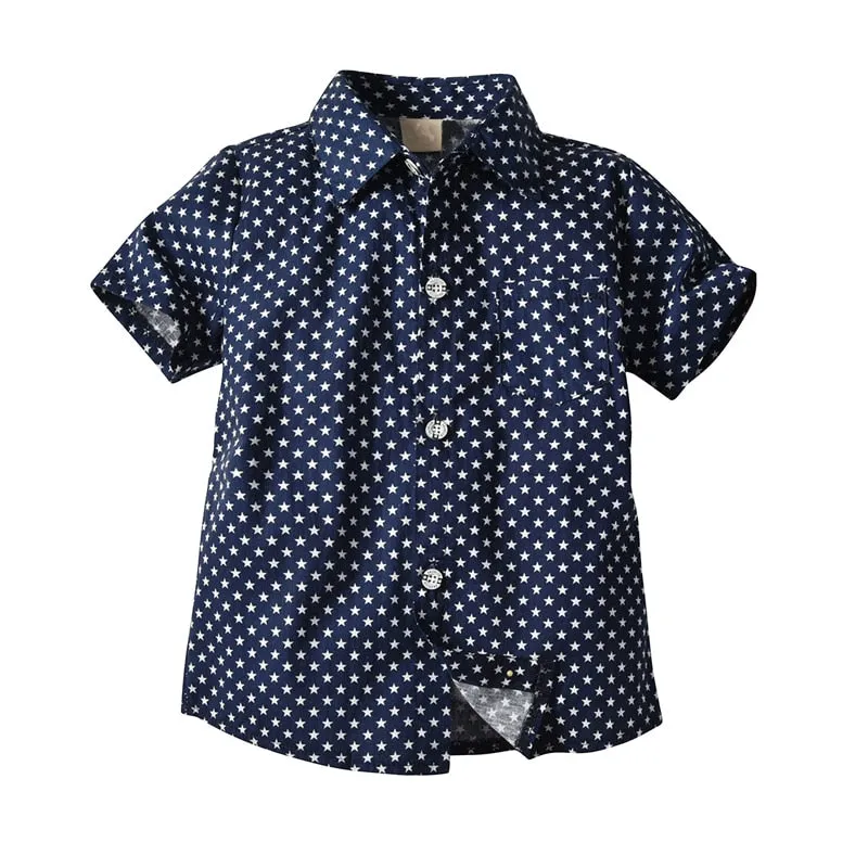 Toddler Boy Clothes Set Navy Stars Shirt Tops   White Shorts with Belt Fashion Clothing Set for Baby Boy Short Suit
