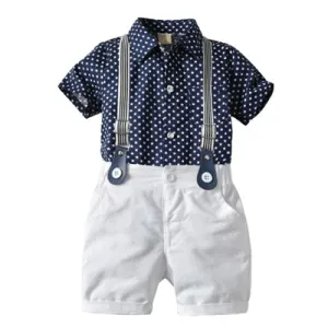 Toddler Boy Clothes Set Navy Stars Shirt Tops   White Shorts with Belt Fashion Clothing Set for Baby Boy Short Suit