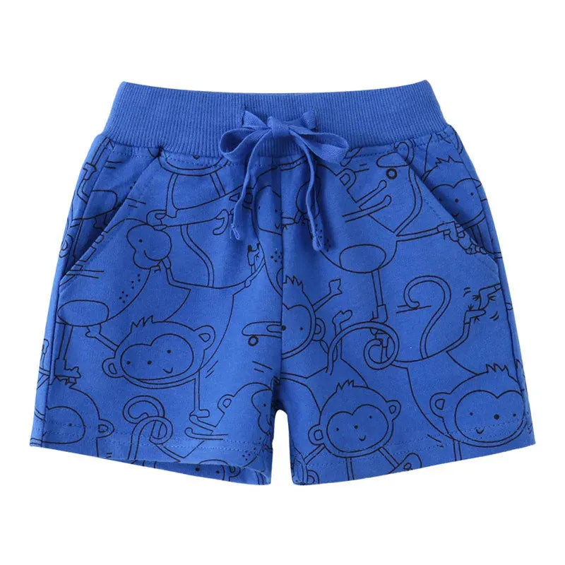 Toddler Dino Print Draw String Summer Short/ Light Blue