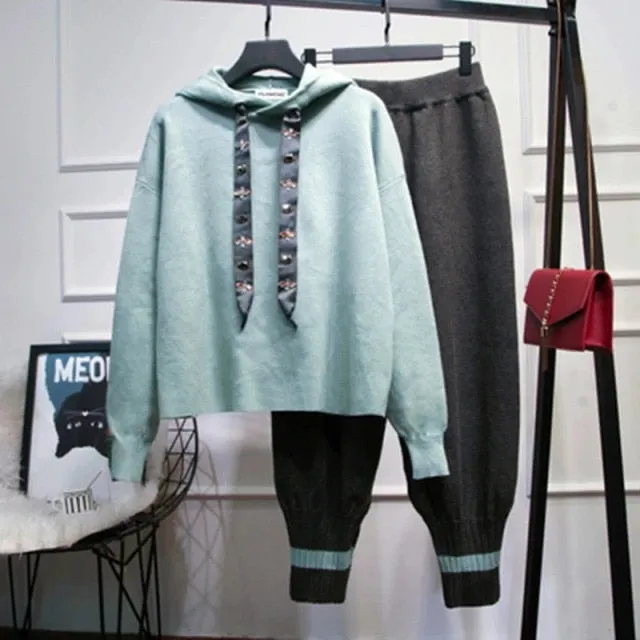 Tracksuit Knit Casual Female Clothing