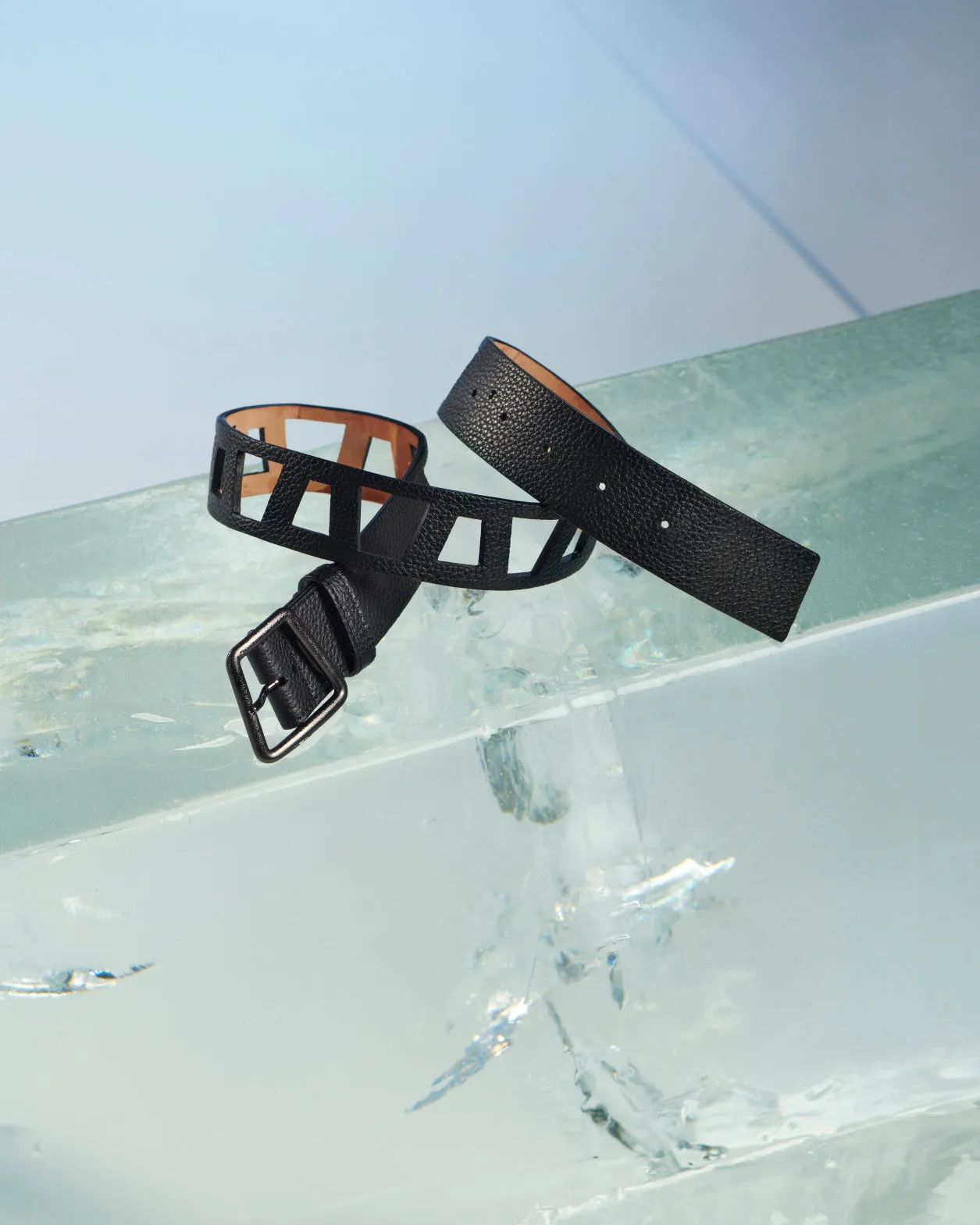 Trapezoid Cut Out Leather Belt