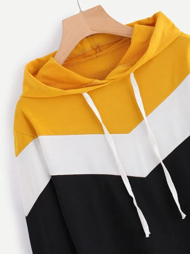 Tri Color Patchwork Hooded Shirt