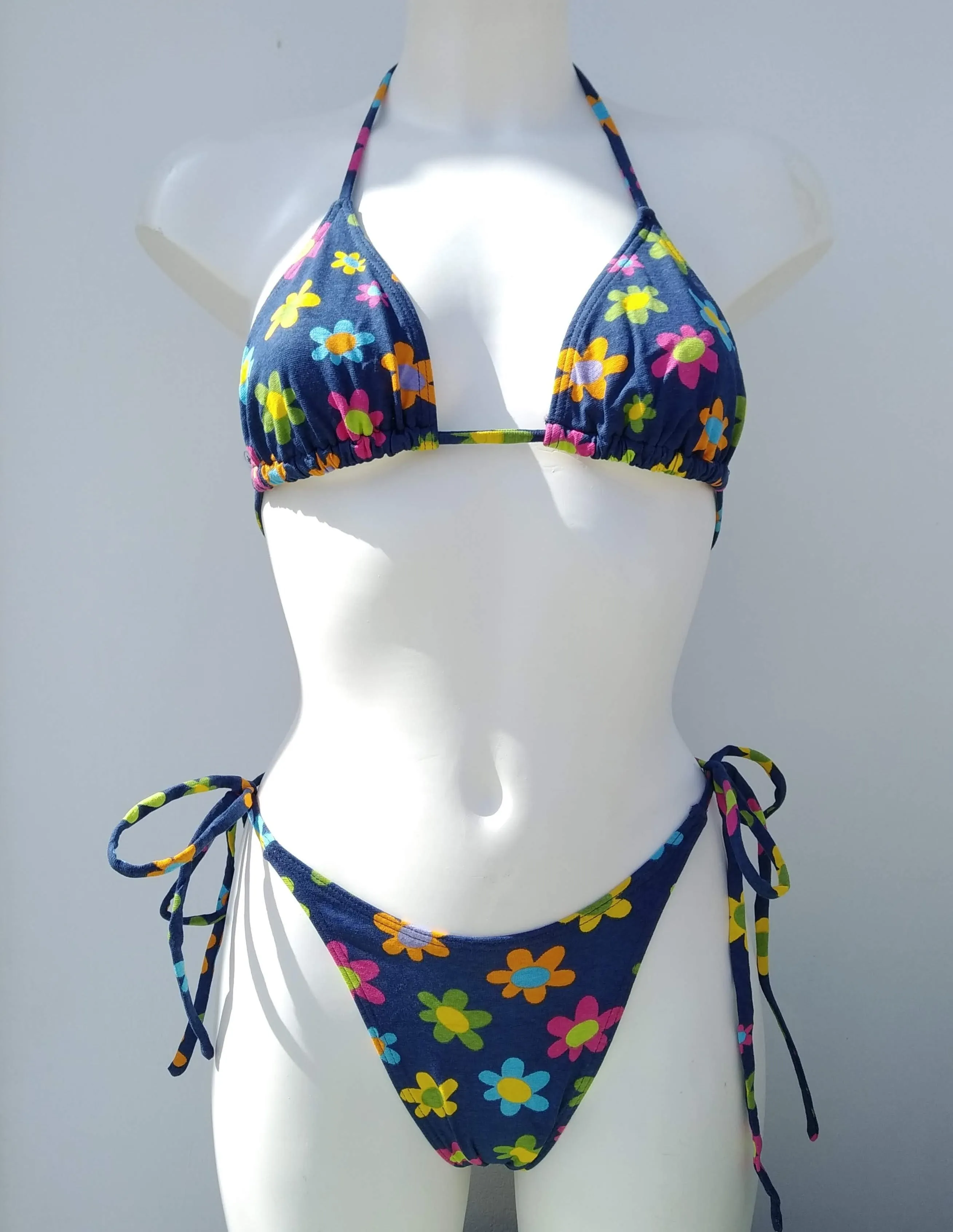 Triangle Bikini Floral Print, High-leg tie-side Bottoms