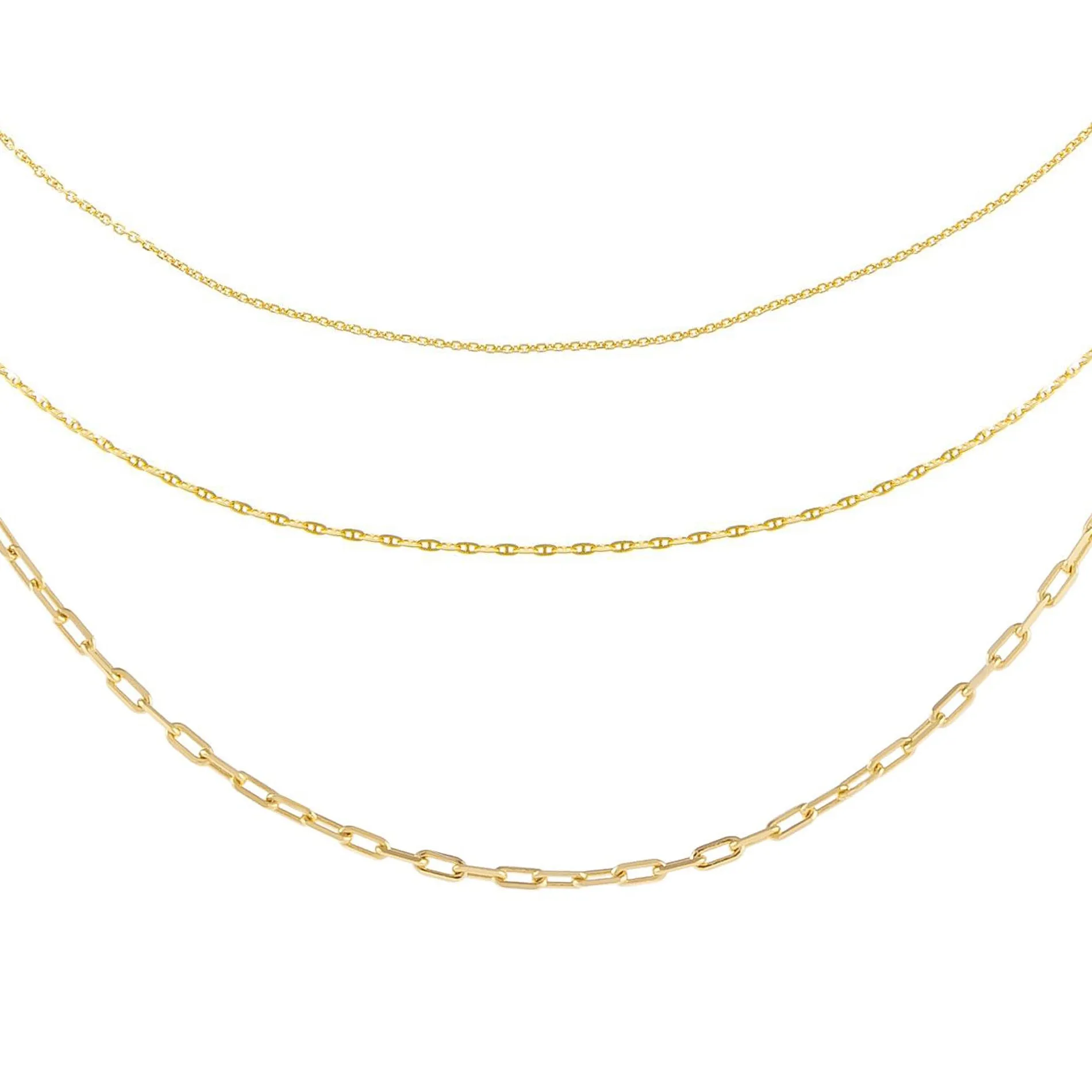 Triple Chain Necklace Combo Set 14K