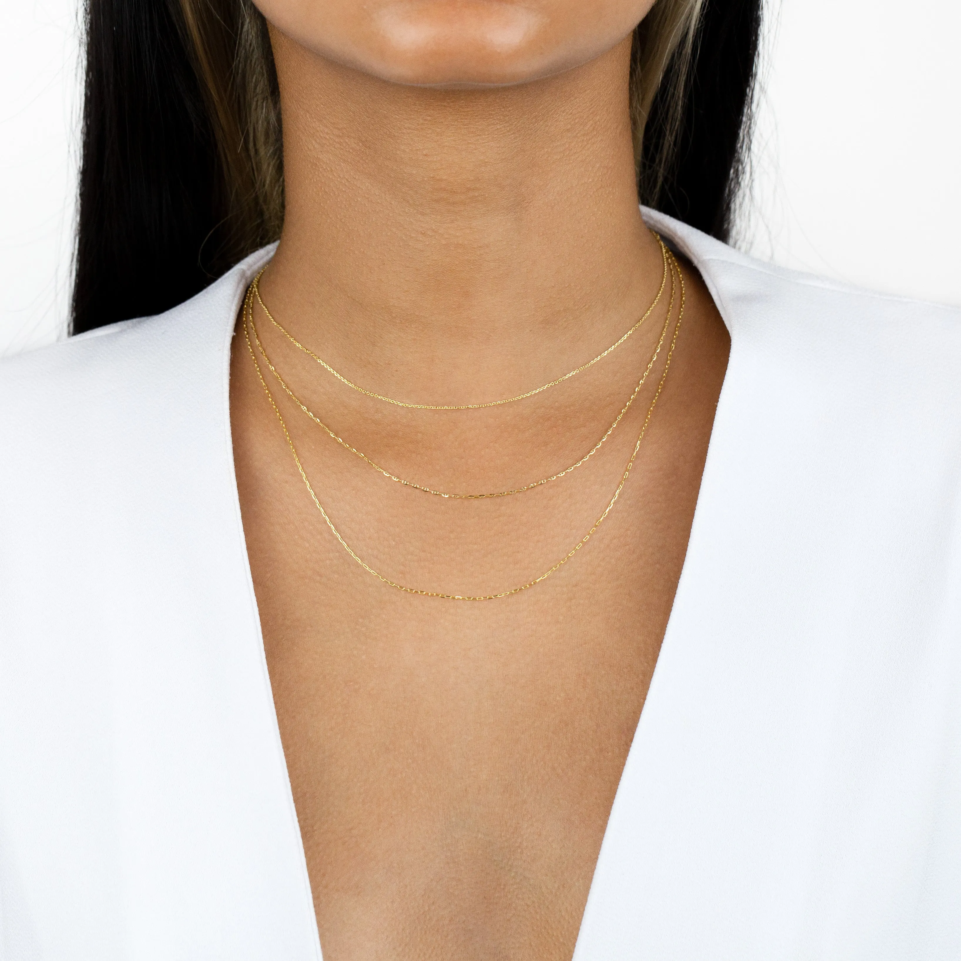 Triple Chain Necklace Combo Set 14K