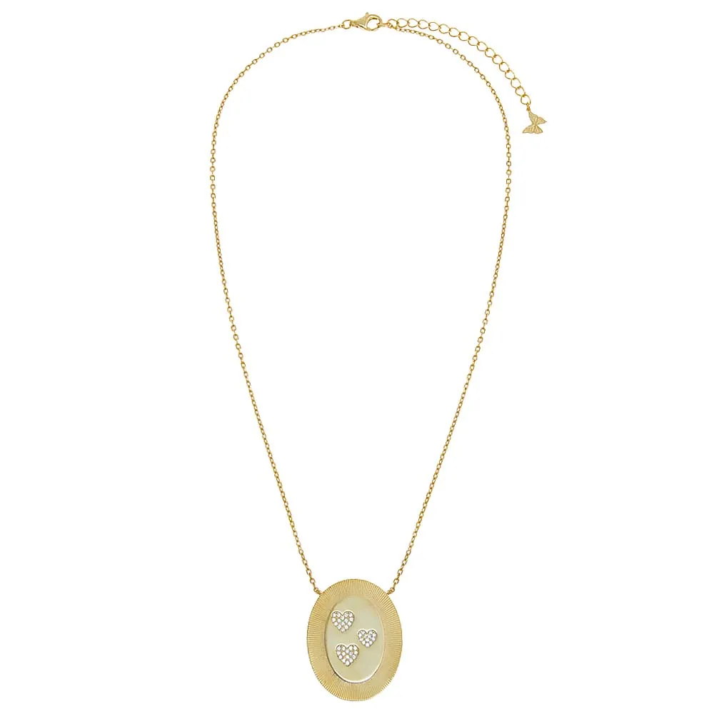 Triple Pave Heart Oval Disc Necklace