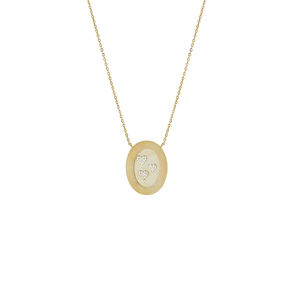 Triple Pave Heart Oval Disc Necklace