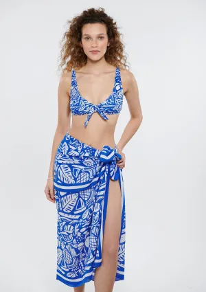 Tropical Printed Blue Bikini Top