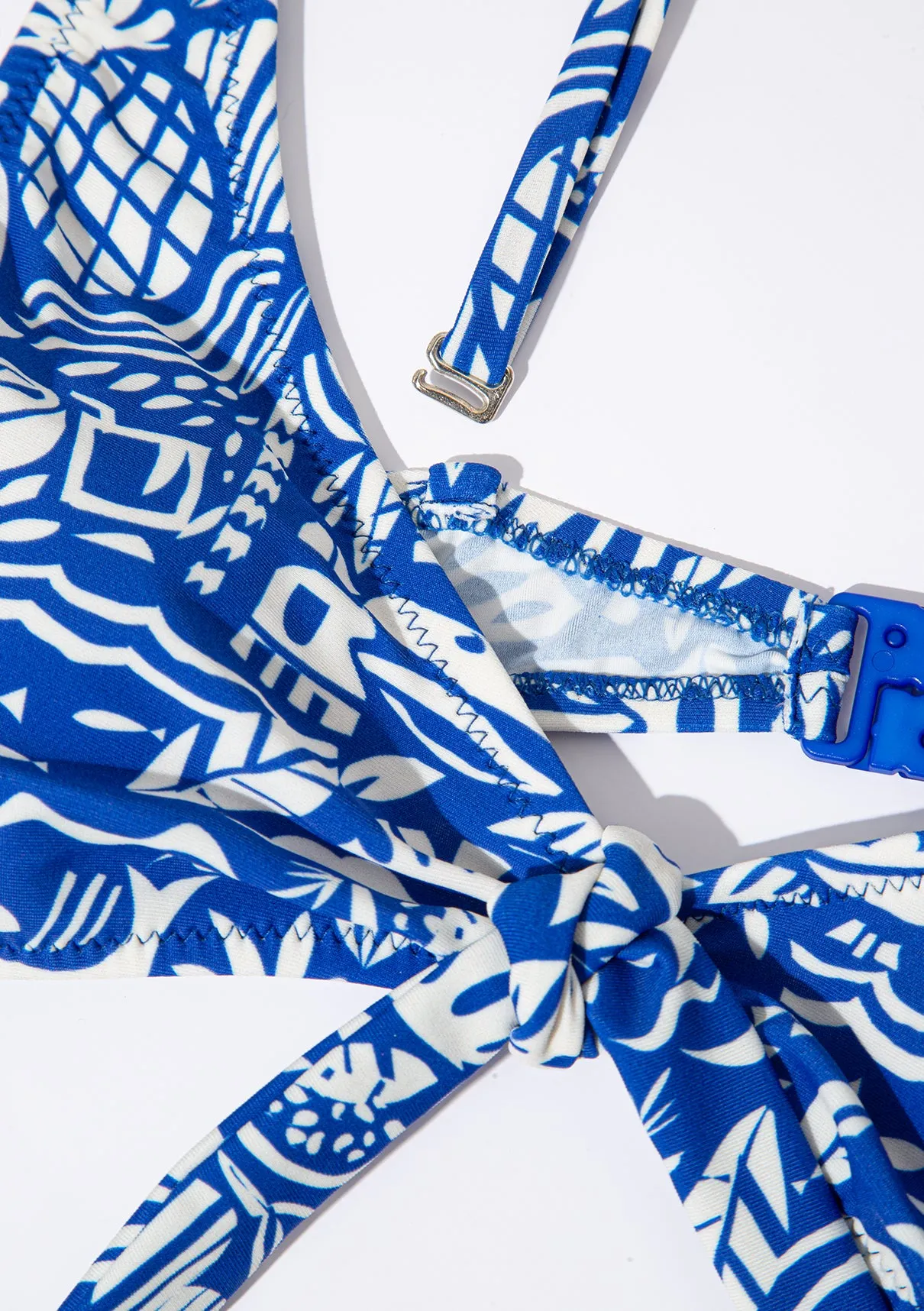 Tropical Printed Blue Bikini Top