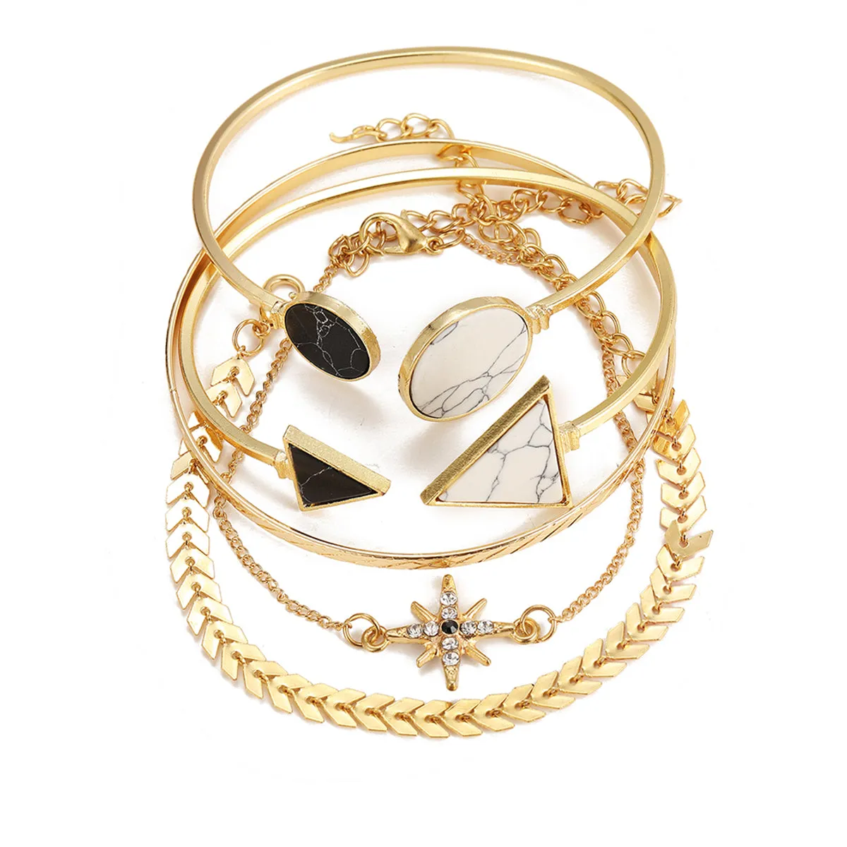 Turquoise & Cubic Zirconia 18K Gold-Plated Sun Charm Cuff Bracelet Set