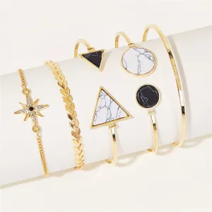 Turquoise & Cubic Zirconia 18K Gold-Plated Sun Charm Cuff Bracelet Set