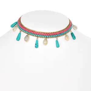 TURQUOISE AND PINK  COWRIE SHELL CHOKER NECKLACES #N5656 TRQ/PINK (LA21)