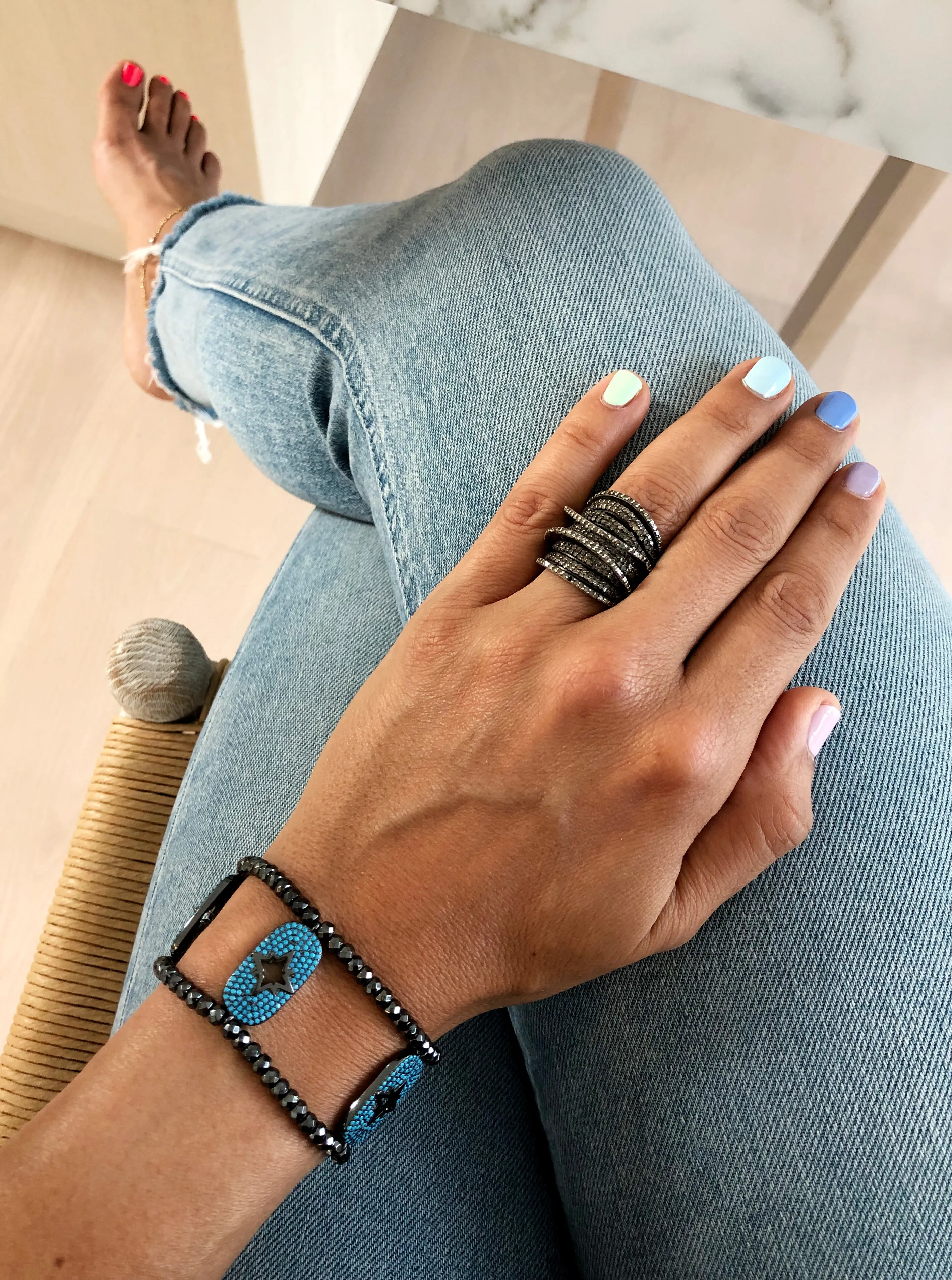Turquoise Charm with Starburst Cutout Cuff Bracelet
