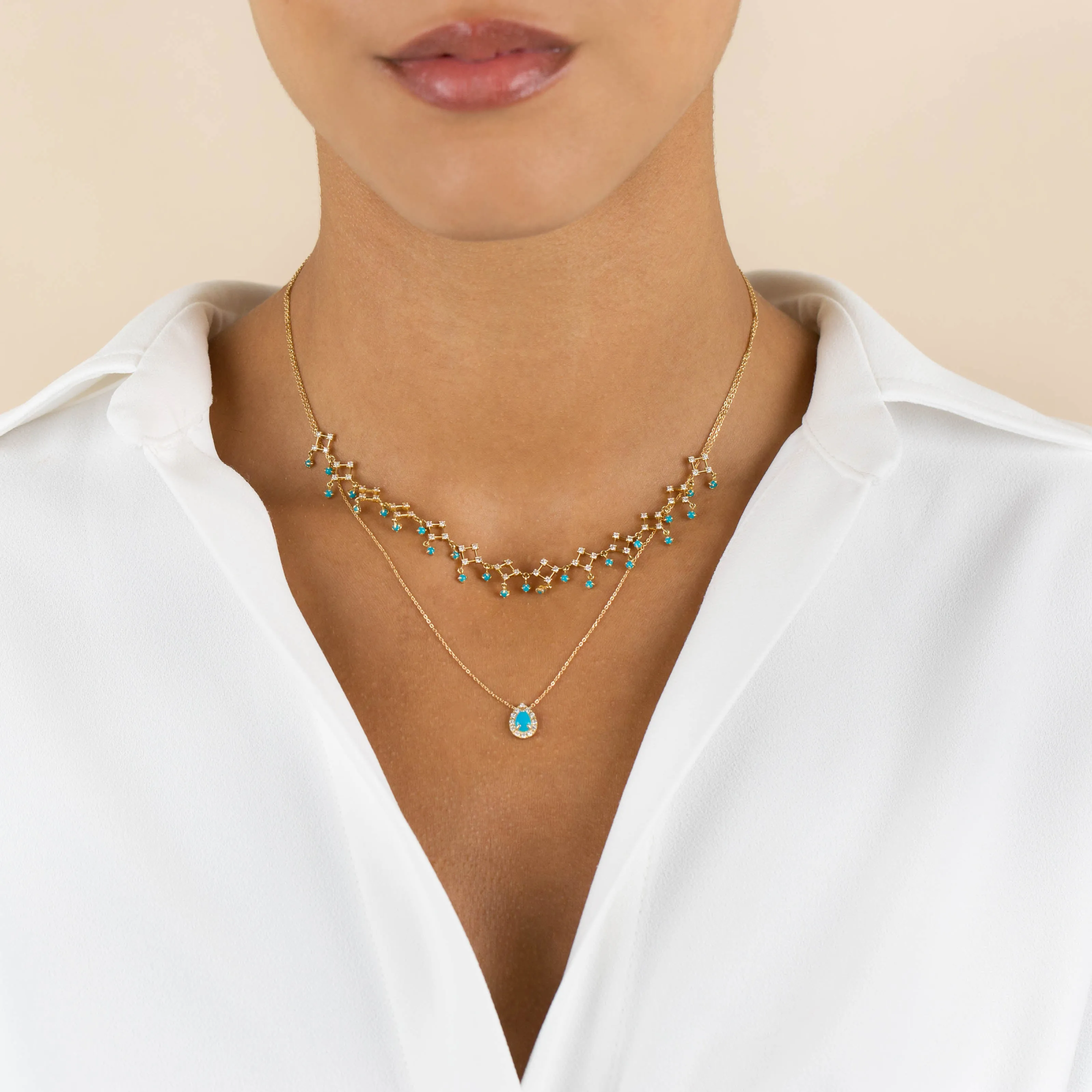 Turquoise Cluster Dangling Necklace 14K