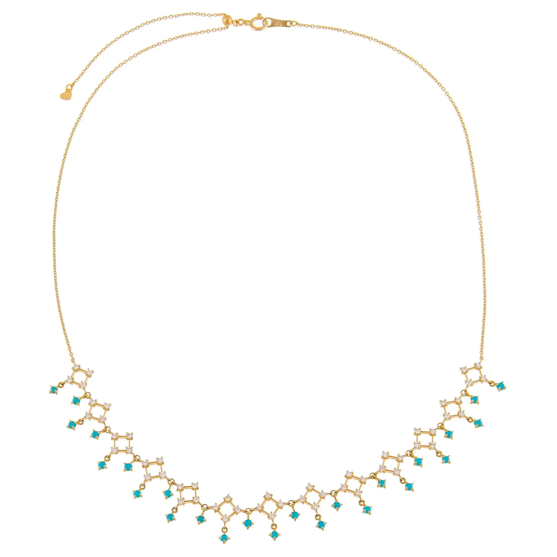Turquoise Cluster Dangling Necklace 14K
