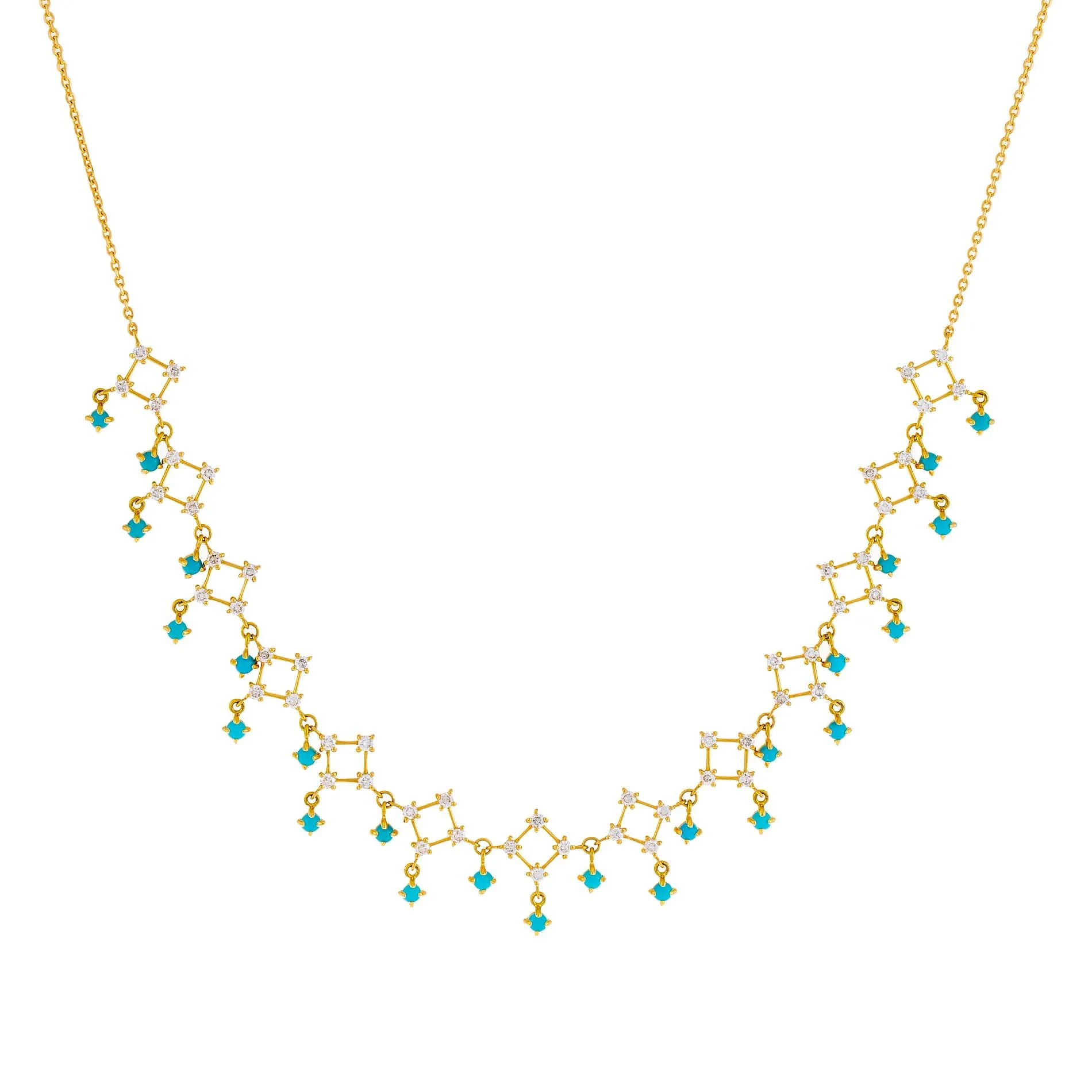 Turquoise Cluster Dangling Necklace 14K