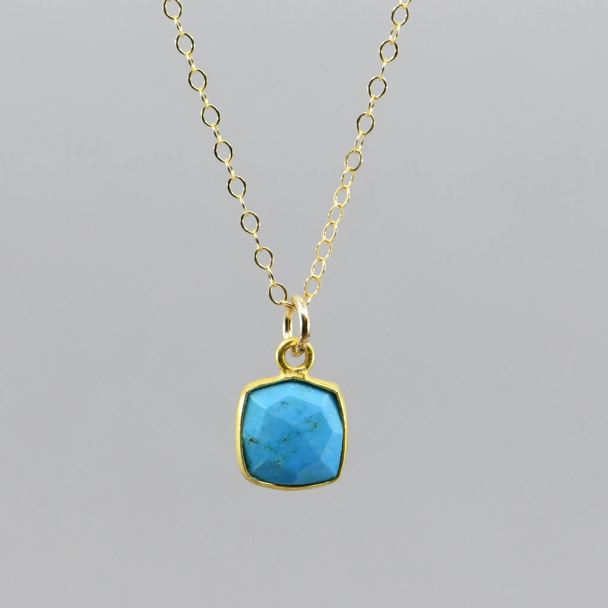 Turquoise Square Pendant Necklace | Gold-Filled Dainty Chain