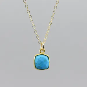 Turquoise Square Pendant Necklace | Gold-Filled Dainty Chain