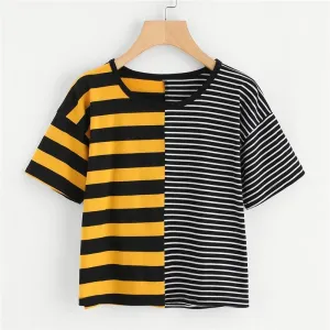 Two Tone Striped Crop T-Shirt
