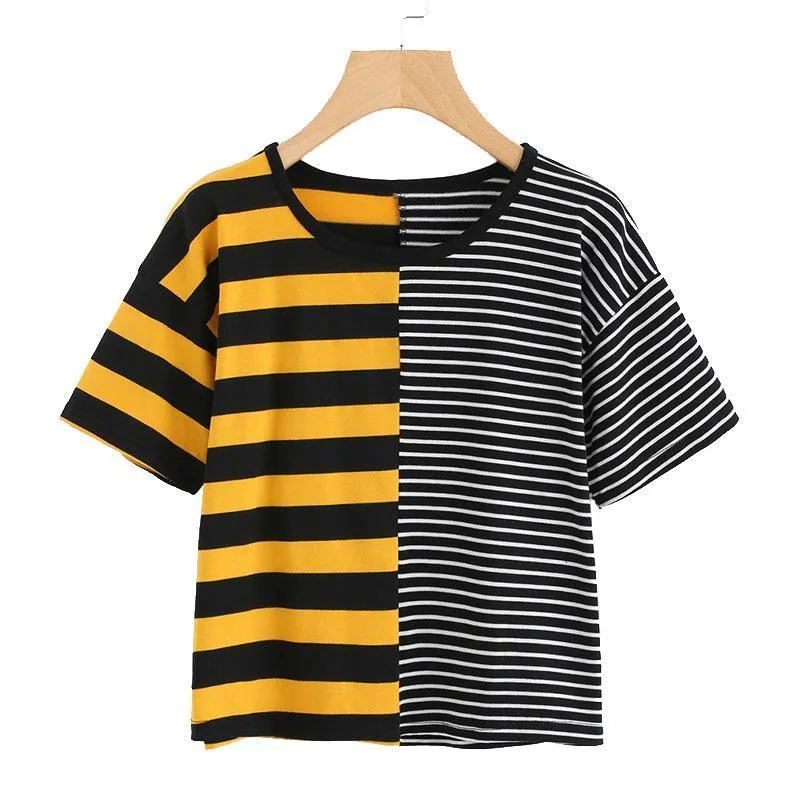 Two Tone Striped Crop T-Shirt