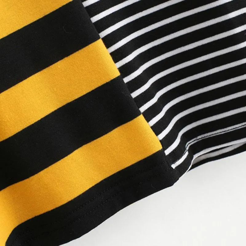 Two Tone Striped Crop T-Shirt