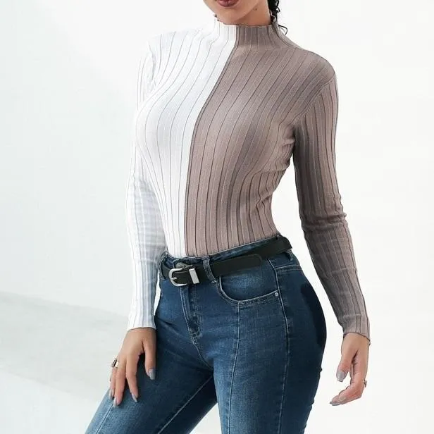 Two Tone Turtleneck Knitted Shirt