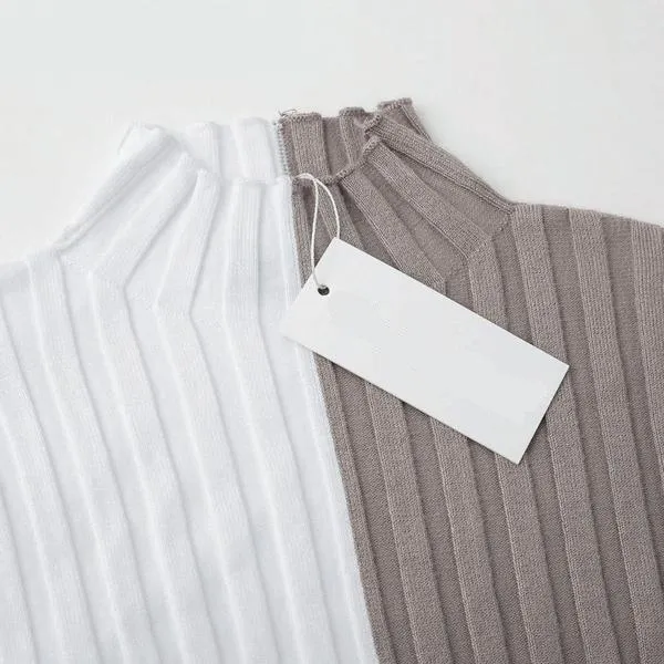 Two Tone Turtleneck Knitted Shirt