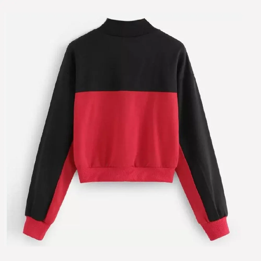 Two Tone Zip-Up Collar Sweatshirt