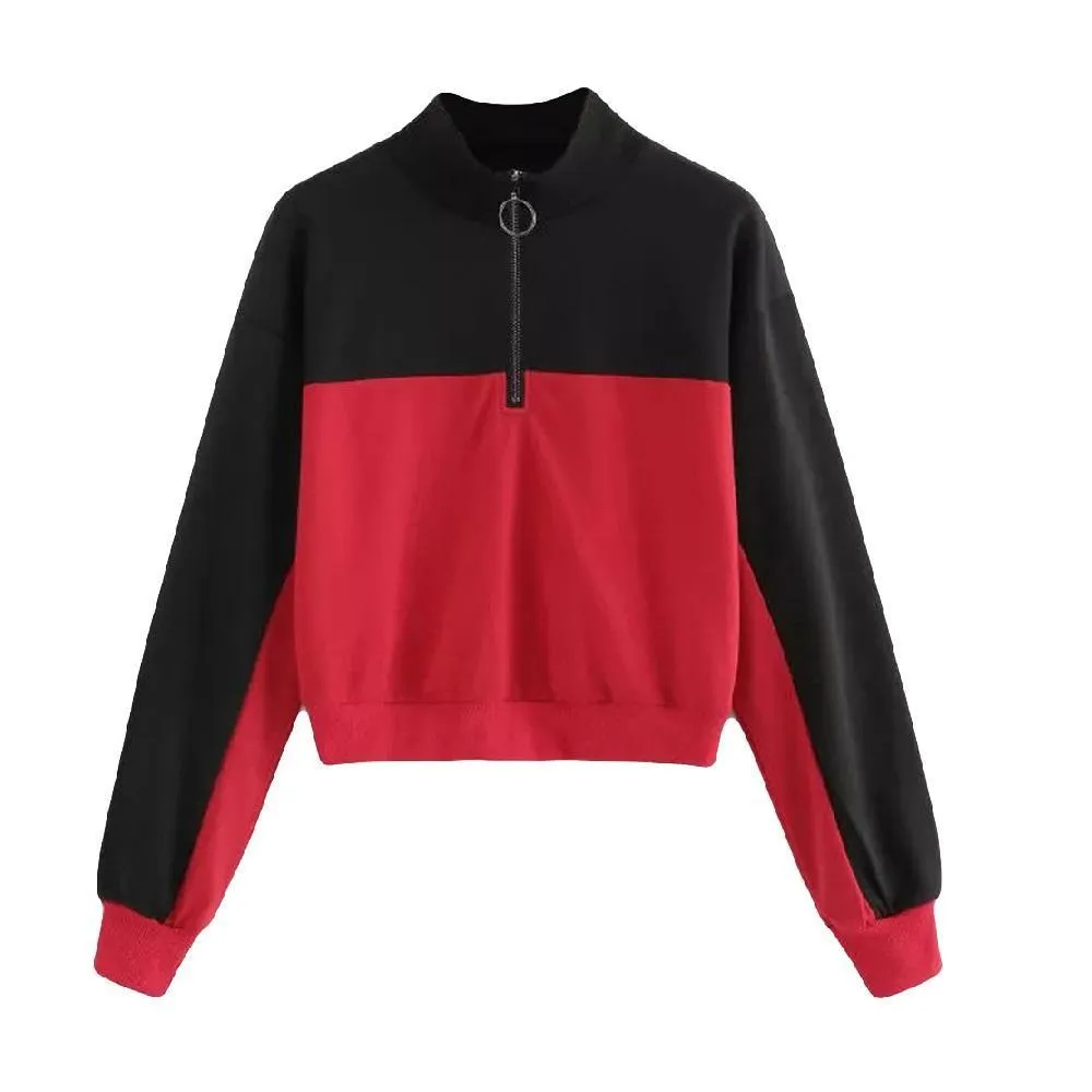 Two Tone Zip-Up Collar Sweatshirt