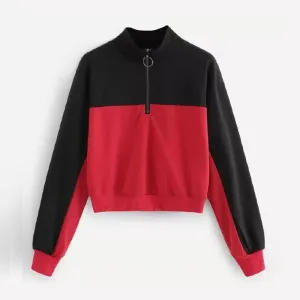 Two Tone Zip-Up Collar Sweatshirt
