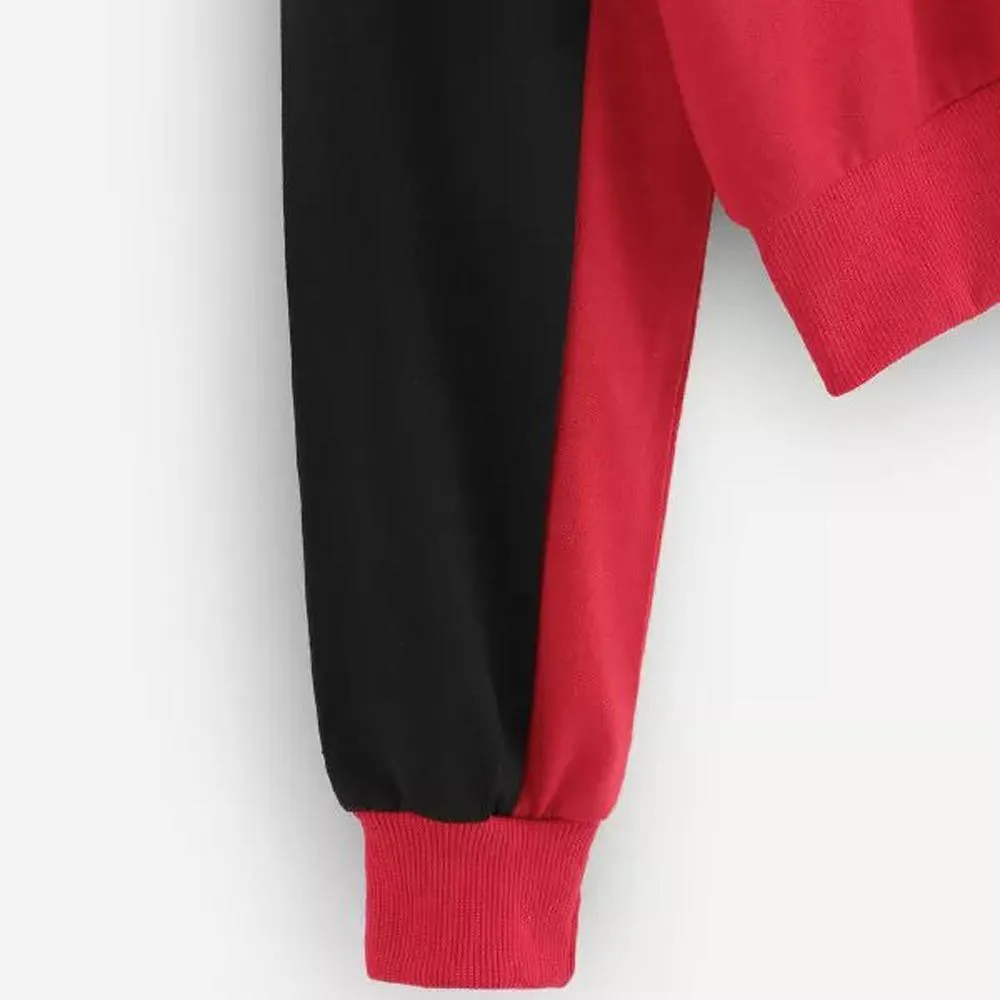 Two Tone Zip-Up Collar Sweatshirt