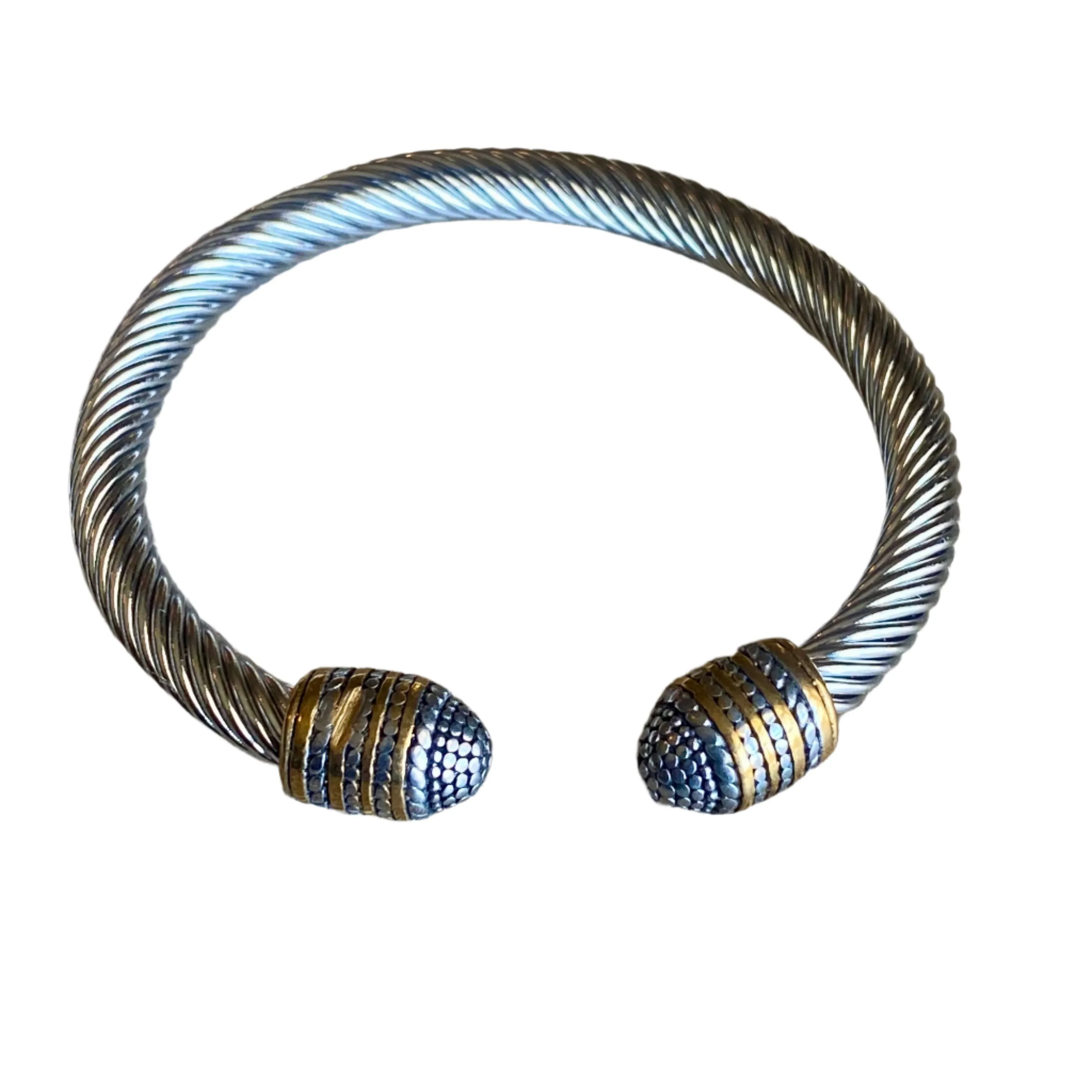 Unisex Stainless Steel Silver and Gold Cable Wire Bracelet