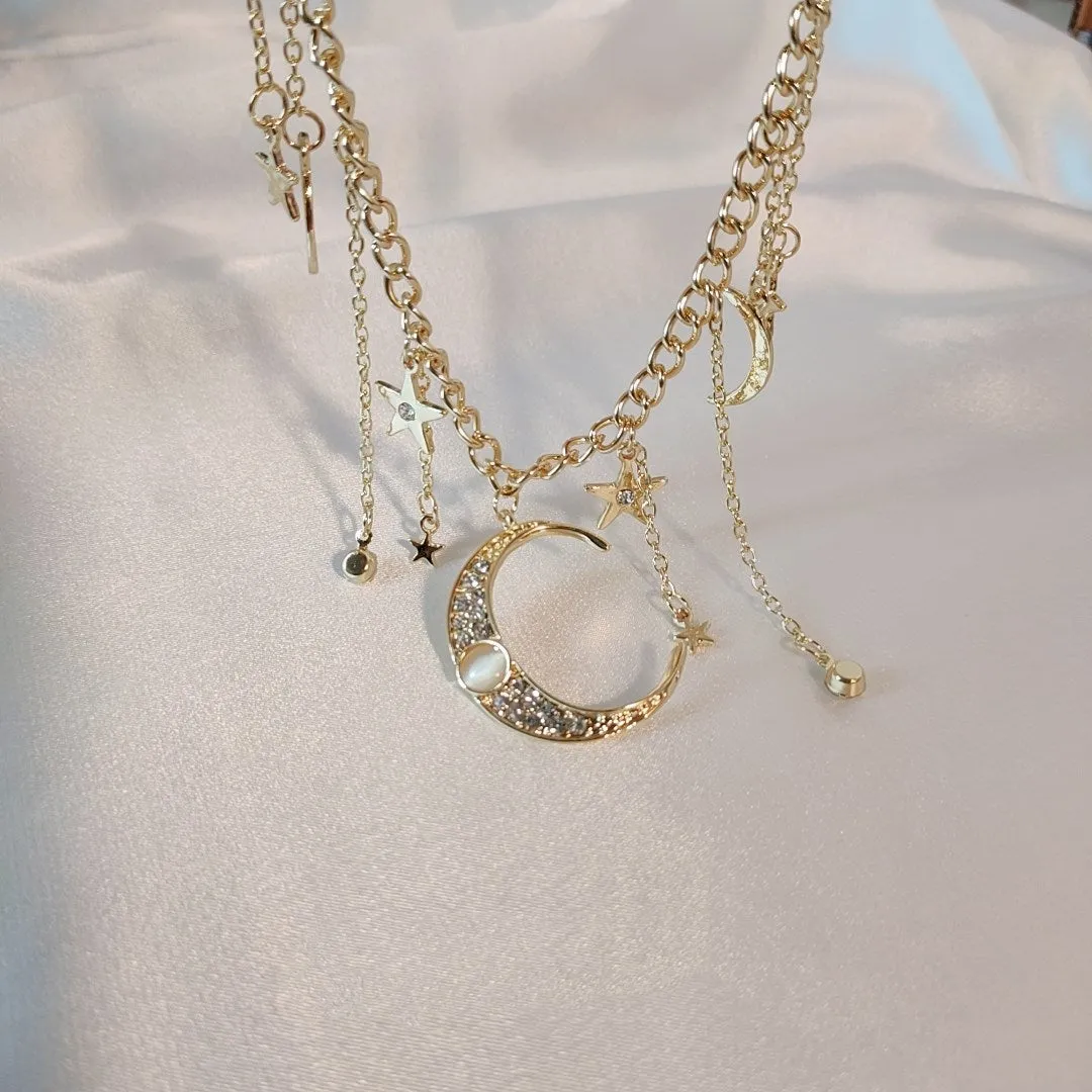 unzzy fantasy star and moon clavicle chain KF50077
