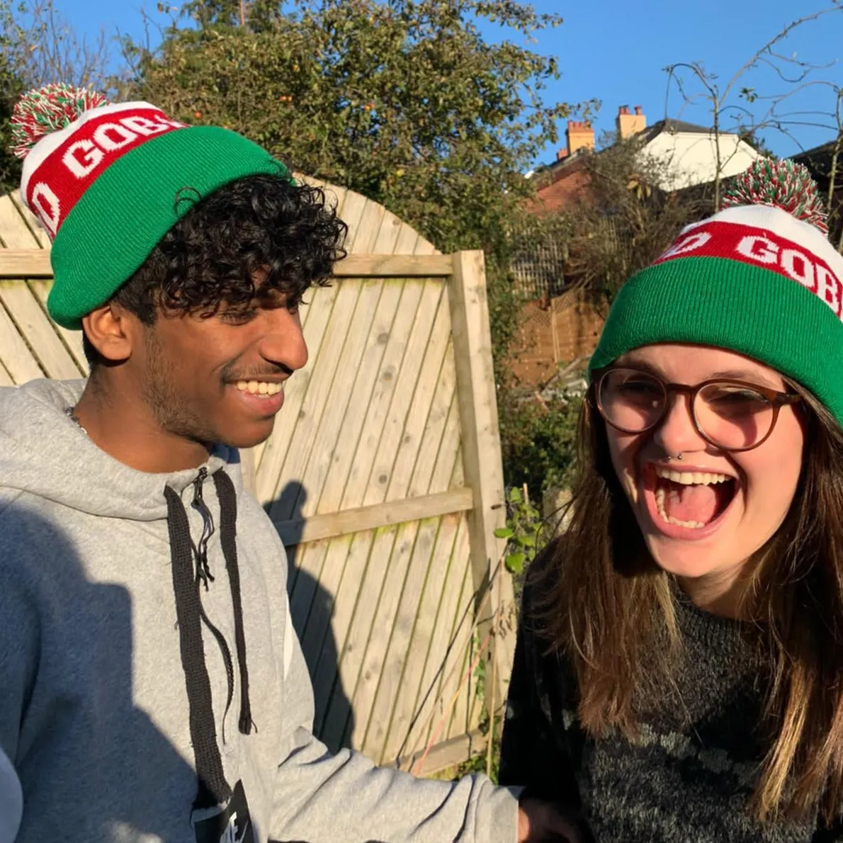Urdd red white and green bobble hat