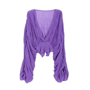 V-neck Puff Long Short Blouses Female