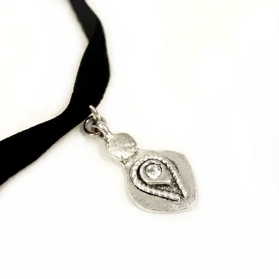 Vanessa Mooney Black Velvet Choker in Silver