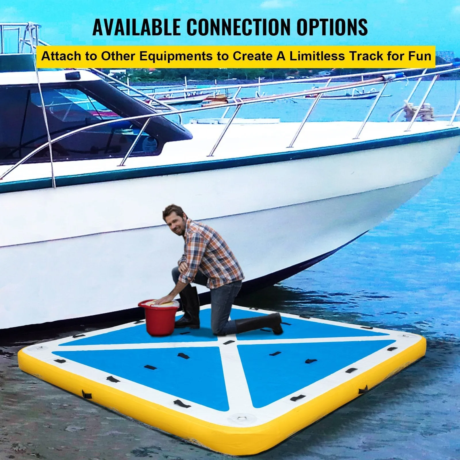 VEVOR Inflatable Floating Dock, Inflatable Dock Platform with Electric Air Pump, Inflatable Swim Platform 6 Inch Thick, Floating Dock 4-6 People, Floating Platform for Pool Beach Ocean (8 x 6 ft)