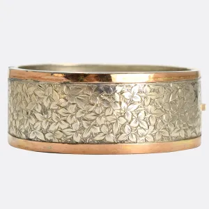 Victorian Silver & Rose Gold Ivy Leaf Cuff Bangle