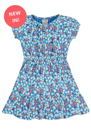 Vienna Tiered Blue Dress- Blue Bees and Flowers- Frugi Organic Clothing - Kid's Summer Clothing