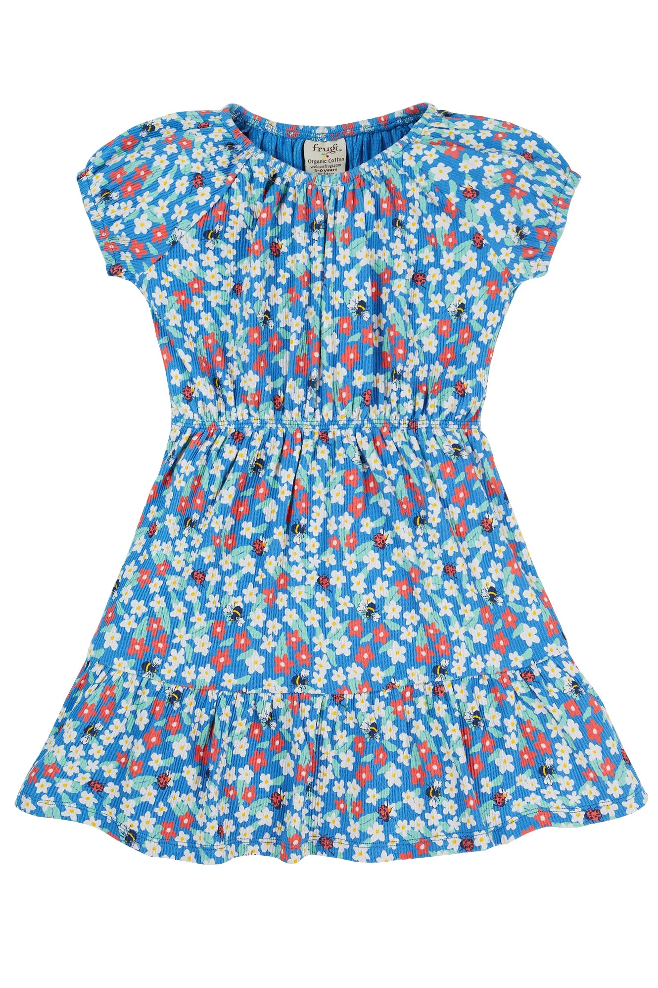 Vienna Tiered Blue Dress- Blue Bees and Flowers- Frugi Organic Clothing - Kid's Summer Clothing