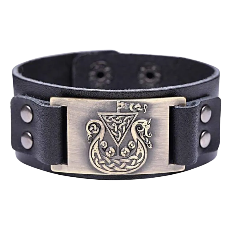 VIKING SHIP DRAKKAR BRACELET (LEATHER)