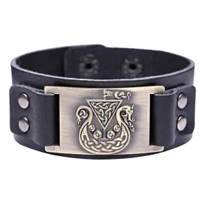 VIKING SHIP DRAKKAR BRACELET (LEATHER)