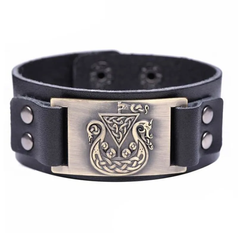 VIKING SHIP DRAKKAR BRACELET (LEATHER)