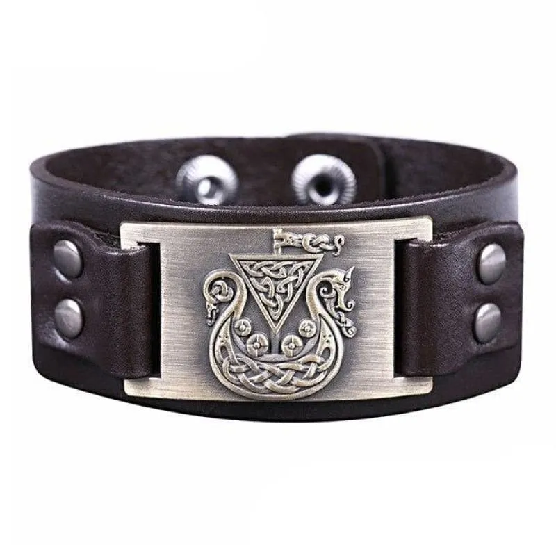 VIKING SHIP DRAKKAR BRACELET (LEATHER)