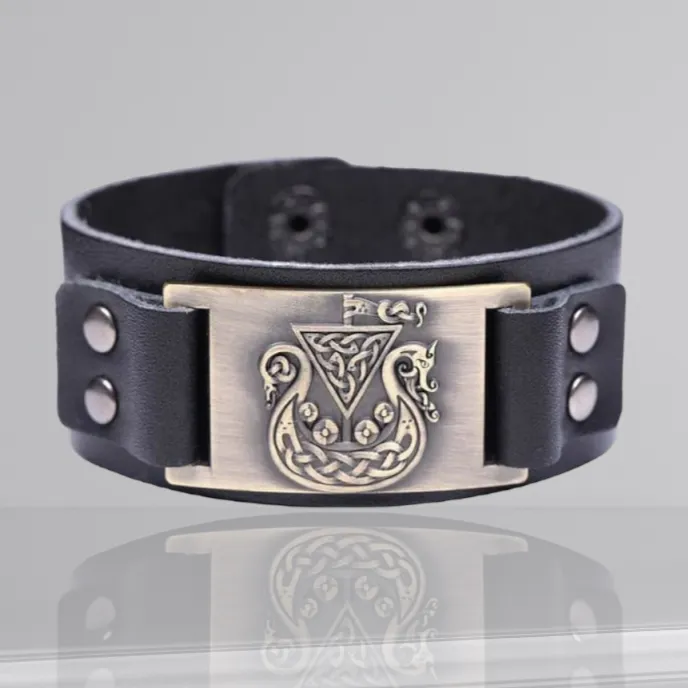 VIKING SHIP DRAKKAR BRACELET (LEATHER)